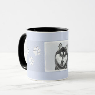 Sibirischer Husky (Schwarz und Weiß) Malerei Hunde Tasse