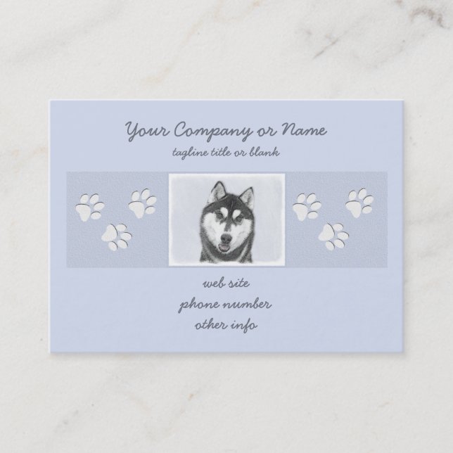 Sibirischer Husky (Schwarz und Weiß) Malerei Hunde Visitenkarte (Vorderseite)