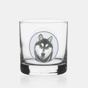 Sibirischer Husky (Schwarz und Weiß) Malerei Hunde Whiskyglas