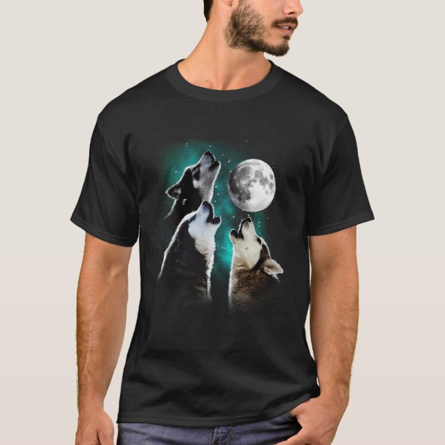 Sibirischer Husky Sibirischer Husky am Mond T-Shirt (Vorderseite)