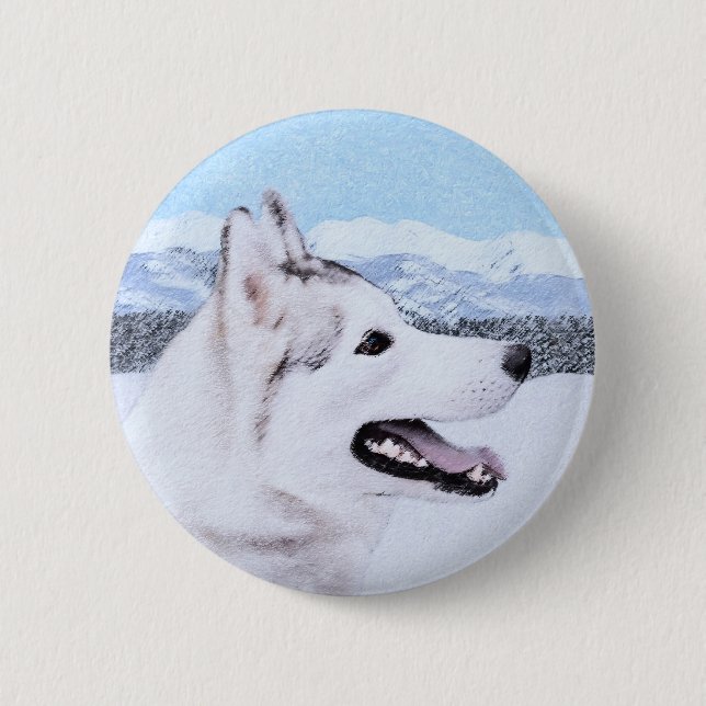 Sibirischer Husky (Silber und Weiß) Malerei Button (Vorderseite)