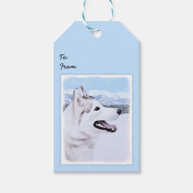 Sibirischer Husky (Silber und Weiß) Malerei Geschenkanhänger (Vorderseite)
