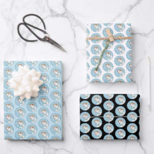 Sibirischer Husky (Silber und Weiß) Malerei Geschenkpapier Set