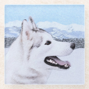 Sibirischer Husky (Silber und Weiß) Malerei Glasuntersetzer