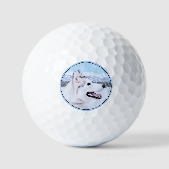 Sibirischer Husky (Silber und Weiß) Malerei Golfball (Vorderseite)