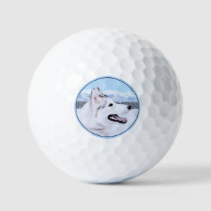 Sibirischer Husky (Silber und Weiß) Malerei Hunde  Golfball