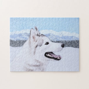 Sibirischer Husky (Silber und Weiß) Malerei Hunde Puzzle