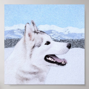 Sibirischer Husky (Silber und Weiß) Malerei Hundek Poster