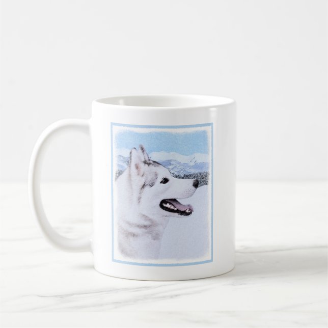 Sibirischer Husky (Silber und Weiß) Malerei Kaffeetasse (Links)