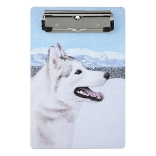 Sibirischer Husky (Silber und Weiß) Malerei Mini Klemmbrett