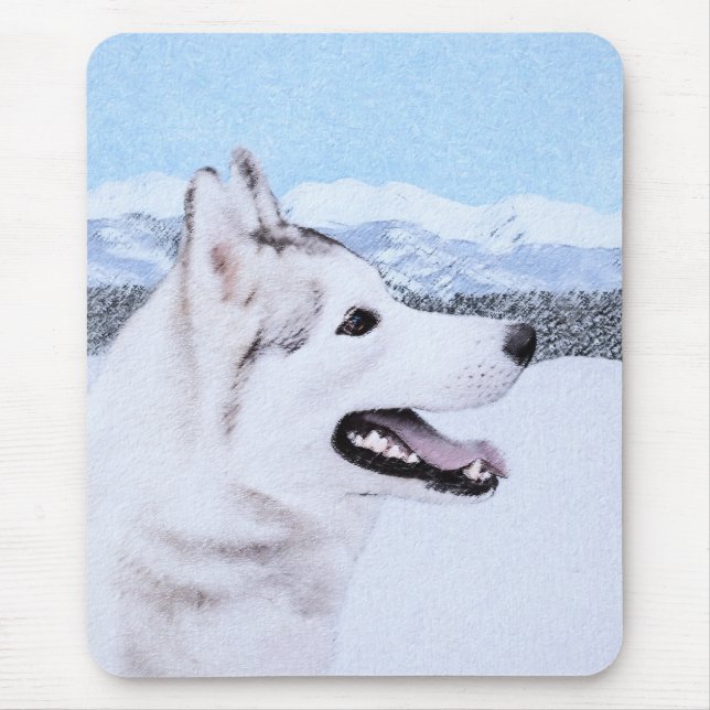 Sibirischer Husky (Silber und Weiß) Malerei Mousepad (Vorne)