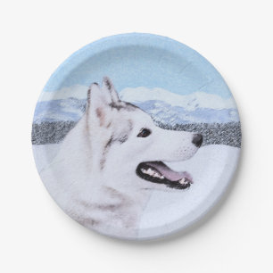 Sibirischer Husky (Silber und Weiß) Malerei Pappteller
