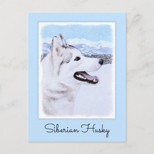 Sibirischer Husky (Silber und Weiß) Malerei Postkarte (Vorderseite)