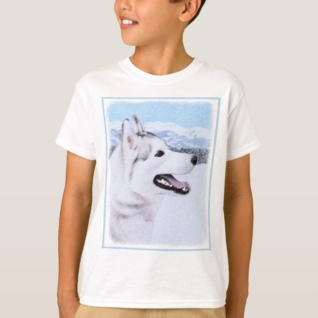 Sibirischer Husky (Silber und Weiß) Malerei T-Shirt (Vorderseite)