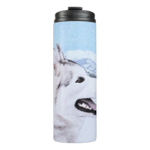 Sibirischer Husky (Silber und Weiß) Malerei Thermosbecher
