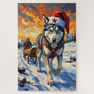 Sibirischer Husky Sowjet-Stil Weihnachts-Blockzieh Puzzle