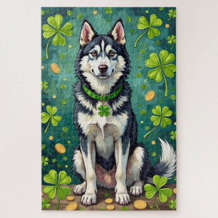 Sibirischer Husky St. Patrick's Day Glückshund Puzzle