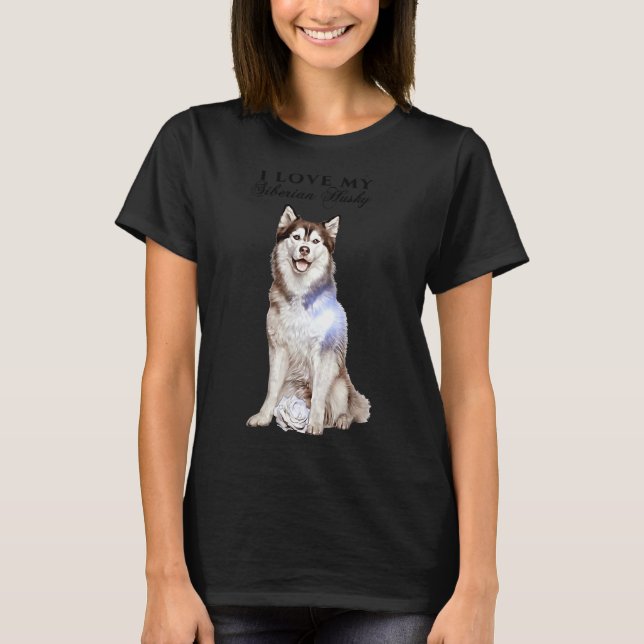 Sibirischer Husky und Rose T-Shirt (Vorderseite)