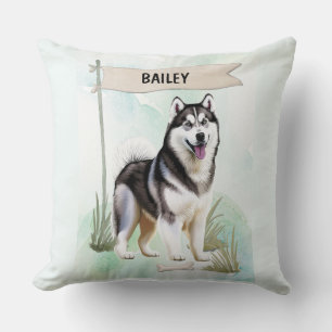Sibirischer Husky-Wasserfarbe personalisierter Hun Kissen