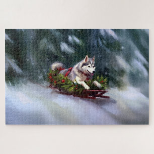 Sibirischer Husky Weihnachten Schnee Winter Puzzle