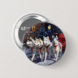 Sibirischer Husky Weihnachtsfestzeit Button
