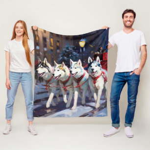 Sibirischer Husky Weihnachtsfestzeit Fleecedecke