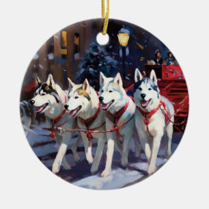 Sibirischer Husky Weihnachtsfestzeit Keramik Ornament