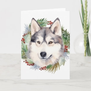 Sibirischer Husky Weihnachtskranz Festlicher Hund Karte