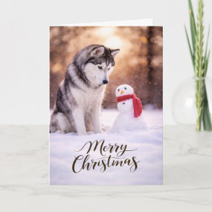 Sibirischer Husky Weihnachtsmann Schneemann Feiertagskarte