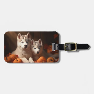 Sibirischer Husky-Welpe Herbstfreude Kürbis  Gepäckanhänger