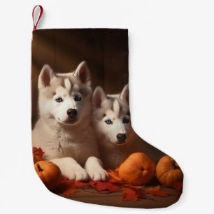 Sibirischer Husky-Welpe Herbstfreude Kürbis Kleiner Weihnachtsstrumpf