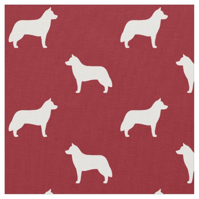 Sibirischer Schlittenhund-Silhouette-Muster-Rot Stoff (Nahaufnahme)