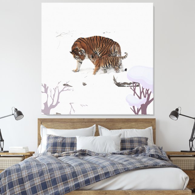 Sibirischer Tiger im Schnee Leinwanddruck (Insitu (Schlafzimmer))