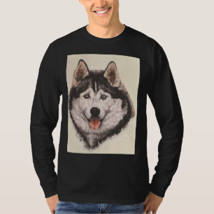 Sibirisches Husky-Portrait in Farbe T-Shirt
