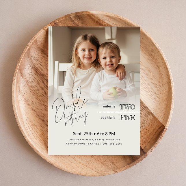Siblings Photo Kids Joint Double Birthday Party Einladung (Von Creator hochgeladen)