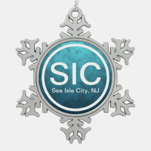 SIC NJ Sea Isle City New Jersey Beach Tag Schneeflocken Zinn-Ornament