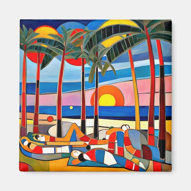 Sich bei Sonnenuntergang sonnen Magnet (Vorne)