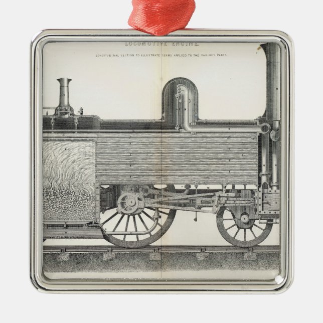 Sich fortbewegender Motor, graviert von J.W. Lowry Silbernes Ornament (Vorne)
