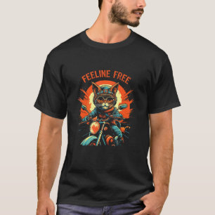 Sich frei fühlende Katze fährt Motorrad T-Shirt