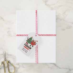 Sich fröhlich fühlender Retro-Weihnachtsbaum Geschenkanhänger