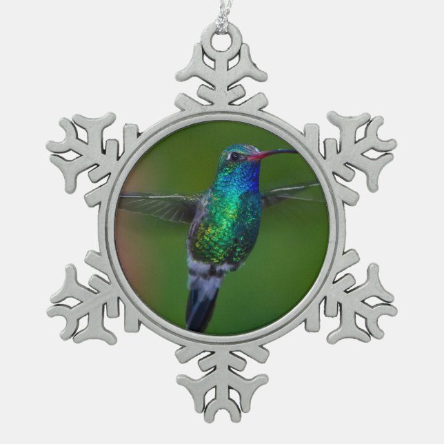 Sich hin- und herbewegender Kolibri Schneeflocken Zinn-Ornament (Vorderseite)