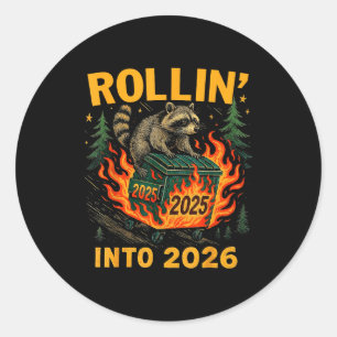 Sich in Richtung 2026 rollen, lustiger Waschbär-Mü Runder Aufkleber