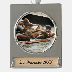 Sich sonnende Seelöwen in San Francisco Banner-Ornament Silber