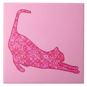 Sich streckende Katzensilhouette in Fuchsia-Pink-B Fliese