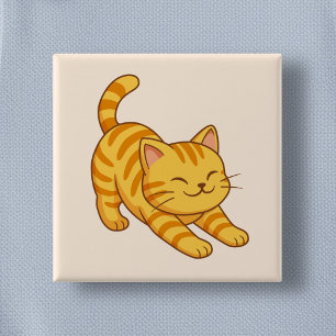Sich streckende orange getigerte Katze Beige Button