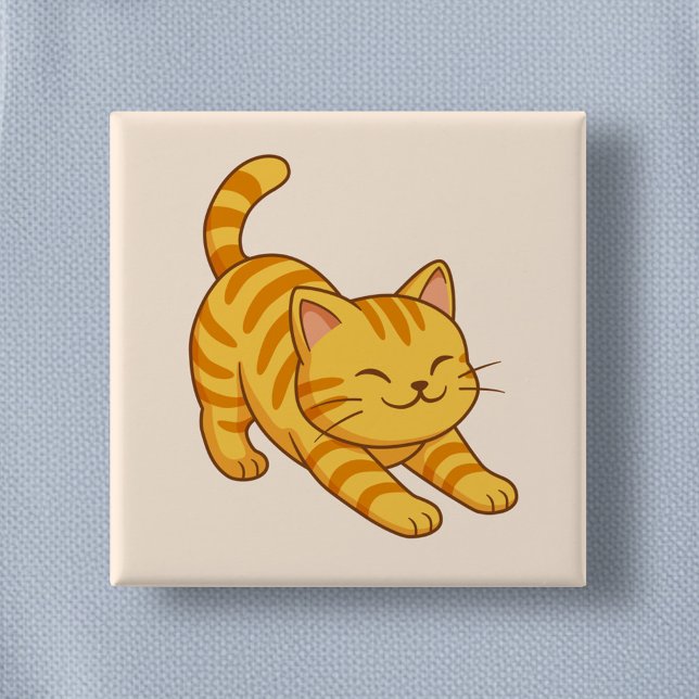Sich streckende orange getigerte Katze Beige Button (Von Creator hochgeladen)