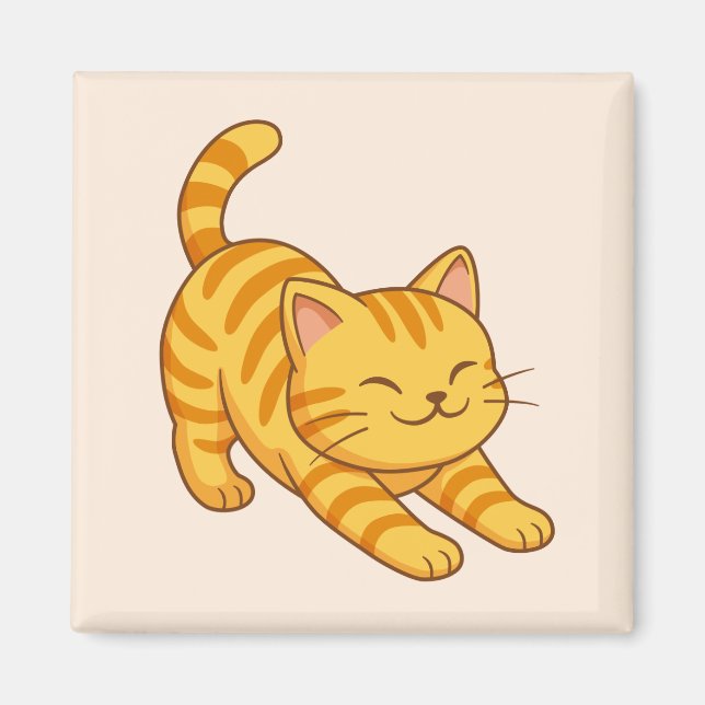 Sich streckende orange getigerte Katze Beige Magnet (Vorne)