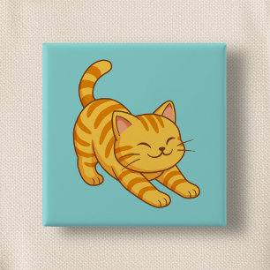 Sich streckende orange getigerte Katze grün Button