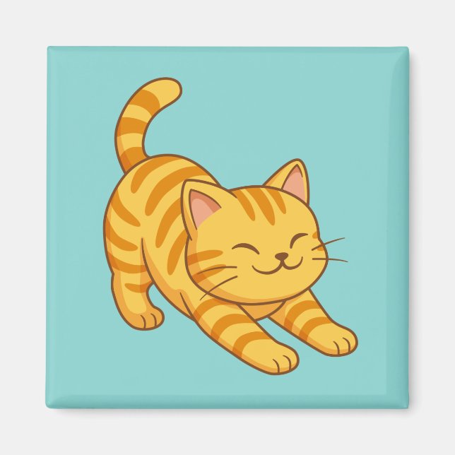 Sich streckende orange getigerte Katze grün Magnet (Vorne)