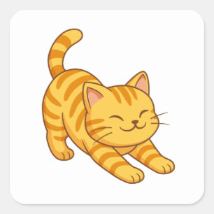 Sich streckende orange getigerte Katze Quadratischer Aufkleber